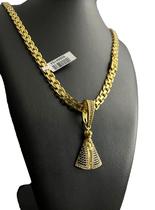 Cordão cadeado duplo 10mm + pingente nossa senhora - banhado a ouro