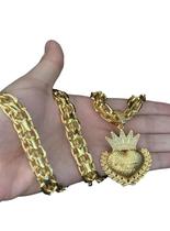 Cordão Cadeado Duplo 13Mm + Ping Jesus Dono - Banhado A Ouro