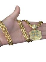 Cordão Cadeado Duplo 13mm Ping Trevo Da Sorte Banhado A Ouro