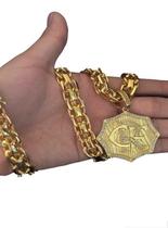 Cordão Cadeado Duplo 13Mm + Pingente Crf - Banhado A Ouro
