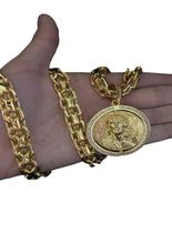 Cordão Cadeado Duplo 13mm + Pingente Giratório Jesus 3d + Nossa - Banhado A Ouro Cordão Cadeado Duplo 13mm + Pingente Giratório Jesus 3d + Nossa - Banhado A Ouro