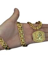 Cordão Cadeado Duplo 13mm + Pingente Jesus - Banhado A Ouro Cordão Cadeado Duplo 13mm + Pingente Jesus - Banhado A Ouro