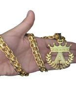 Cordão Cadeado Duplo 13mm + Pingente Letra A Banhado A Ouro Cordão Cadeado Duplo 13mm + Pingente Letra A Banhado A Ouro