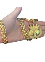 Cordão Cadeado Duplo 13mm Pingente Nossa Senhora - Banhado A Ouro