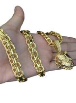 Cordão Cadeado Duplo 13mm + Pingente Pitbull Banhado A Ouro