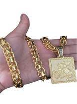 Cordão Cadeado Duplo 13mm + Pingente São Jorge - Banhado A Ouro Cordão Cadeado Duplo 13mm + Pingente São Jorge - Banhado A Ouro