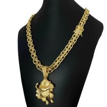Cordão Cadeado Duplo 13Mm + Pingente Tigrinho Banhado A Ouro