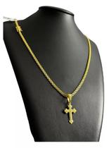 Cordão Cadeado Duplo 3Mm + Cruz Boleada Banhado A Ouro Cordão Cadeado Duplo 3Mm + Cruz Boleada Banhado A Ouro
