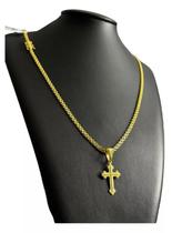 Cordão Cadeado Duplo 3mm + Cruz Boleada Banhado A Ouro Cordão Cadeado Duplo 3mm + Cruz Boleada Banhado A Ouro