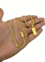 Cordão Cadeado Duplo 3mm + Pingente Cruz Placa - Banhado a Ouro 18k Cordão Cadeado Duplo 3mm + Pingente Cruz Placa - Banhado a Ouro 18k