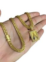 Cordão Cadeado Duplo 5Mm + Pingente Nossa - Banhado A Ouro