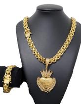 Cordão Cadeado Duplo + Pulseira + Pingente - Banhado a ouro 18K