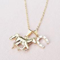 Cordão Colar Cavalo E Ferradura Country Folheado A Ouro 18k Cordão Colar Cavalo E Ferradura Country Folheado A Ouro 18k