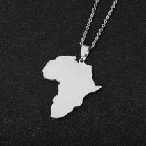 Cordão Colar Corrente com Pingente de África Continente Africano Aço Inoxidável