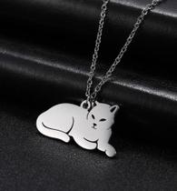 Cordão Colar Corrente com Pingente de Gato Cat em Aço inoxidável Cordão Colar Corrente com Pingente de Gato Cat em Aço inoxidável