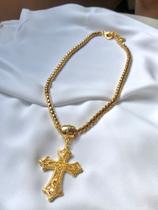 Cordão Colar Corrente Cruz Crucifixo Dourado Semijoias Cordão Colar Corrente Cruz Crucifixo Dourado Semijoias