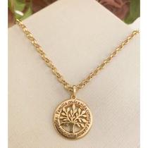 Cordão Colar Corrente Feminino Dourado Elo Português Árvore Da Vida Banhado a Ouro 18k