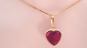 Cordão Colar Corrente Veneziana 50cm E Pingente Coração Vermelho Rubi Ouro 18k 750