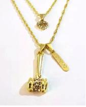 Cordão Colar Duplo Malhete Direito Com Placa Folheado Cordão Colar Duplo Malhete Direito Com Placa Folheado