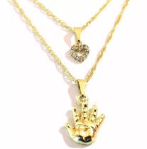 Cordão Colar Duplo Mão Massoterapia Folheado 18k Cordão Colar Duplo Mão Massoterapia Folheado 18k