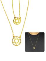 Cordão Colar Escapulário 70Cm Dourado Pingente Redondo