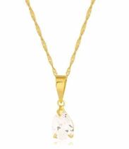 Cordão Colar Singapura + Pingente Gota Branca De Ouro 18k750 Cordão Colar Singapura + Pingente Gota Branca De Ouro 18k750