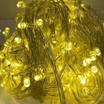 Cordão Com 100 Lâmpadas De Led Formato Pequena Gota 10 Metros Fio Crystal Branco Quente - GrupoShopM