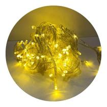 Cordão Com 100 Lampadas De Led Formato Pequena Gota 10 Metros Fio Crystal Cor:Branco Quente