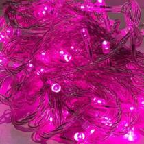Cordão Com 100 Lâmpadas De Led Formato Pequena Gota 10 Metros Fio Crystal Rosa - GrupoShopMix