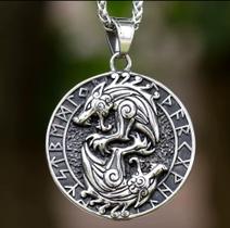 Cordão com Pingente Aço Inox Lobo Duplo Celta Vikings