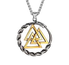 Cordão com Pingente Aço Inox Valknut Ouroboros Vikings