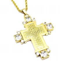 Cordão Com Pingente Cruz Zirconias Banho Ouro 18k 593 Cordão Com Pingente Cruz Zirconias Banho Ouro 18k 593