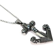 Cordão com Pingente em Aço Inox Âncora Caveiras Vikings