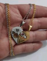 Cordão com Pingente em Aço Inox Coração duplo Casal Cordão com Pingente em Aço Inox Coração duplo Casal