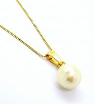 Cordão Com Pingente Pérola 8mm Prata Em Banho Ouro 18k 503