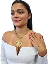 Cordão Corda 11mm Feminino Pingente São Jorge Cravejado Banhado a Ouro 18k - Miami Gold Import
