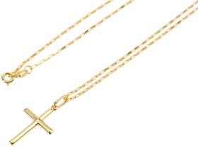 Cordão Corrente Cadeado 80cm+ Pingente Crucifixo Ouro 18k750
