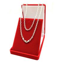 Cordão Corrente De Prata 925 Maciça 70cm Cadeado Masculina 4mm