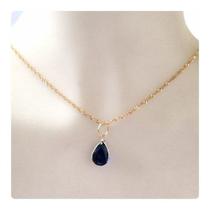 Cordão Corrente E Pingente Gota Azul Safira De Ouro 18k 750