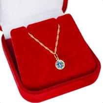 Cordão Corrente Feminina em Ouro 18k 750 40cm com Pingente Ponto De Luz Zircônia 6mm