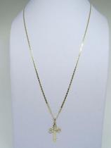 Cordão Corrente Masculina Piastrine 70cm Pingente Crucifixo Vazado Ouro 18k