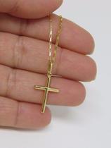 Cordão Corrente Masculino Ouro 60cm Pulseira E Crucifixo Ouro 18k Cadeado - DR Joias