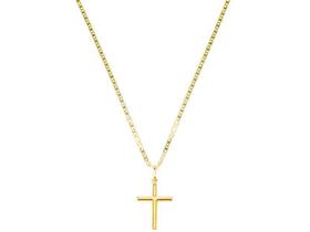 Cordão Corrente Piastrine 60cm Pingente Crucifixo 2.7cm Ouro 18k 750