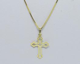 Cordão Corrente Veneziana 60cm E Crucifixo Ouro 18k Maciço