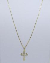 Cordão Corrente Veneziana 60cm Fina Crucifixo Vazado Ouro 18k 750 Cordão Corrente Veneziana 60cm Fina Crucifixo Vazado Ouro 18k 750
