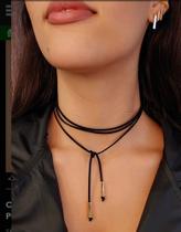 Cordão Couro com Peças douradas