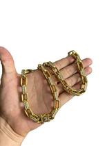 Cordão Cravejado Cadeado 10mm - Banhado a Ouro 18k