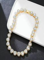 Cordão Cravejado Corações Cravejados Feminino Banhado a Ouro