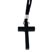 Cordão Crucifixo Cruz de Madeira Preto