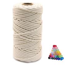 Cordão de algodão macramê virado para 6 mm x 50 m, cordão artesanal, bege